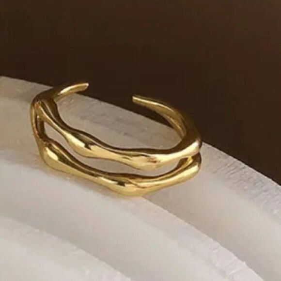 - ⭐️#28 New Gold over 925 Sterling Silver Double Bar Ring - Picture 6 of 8